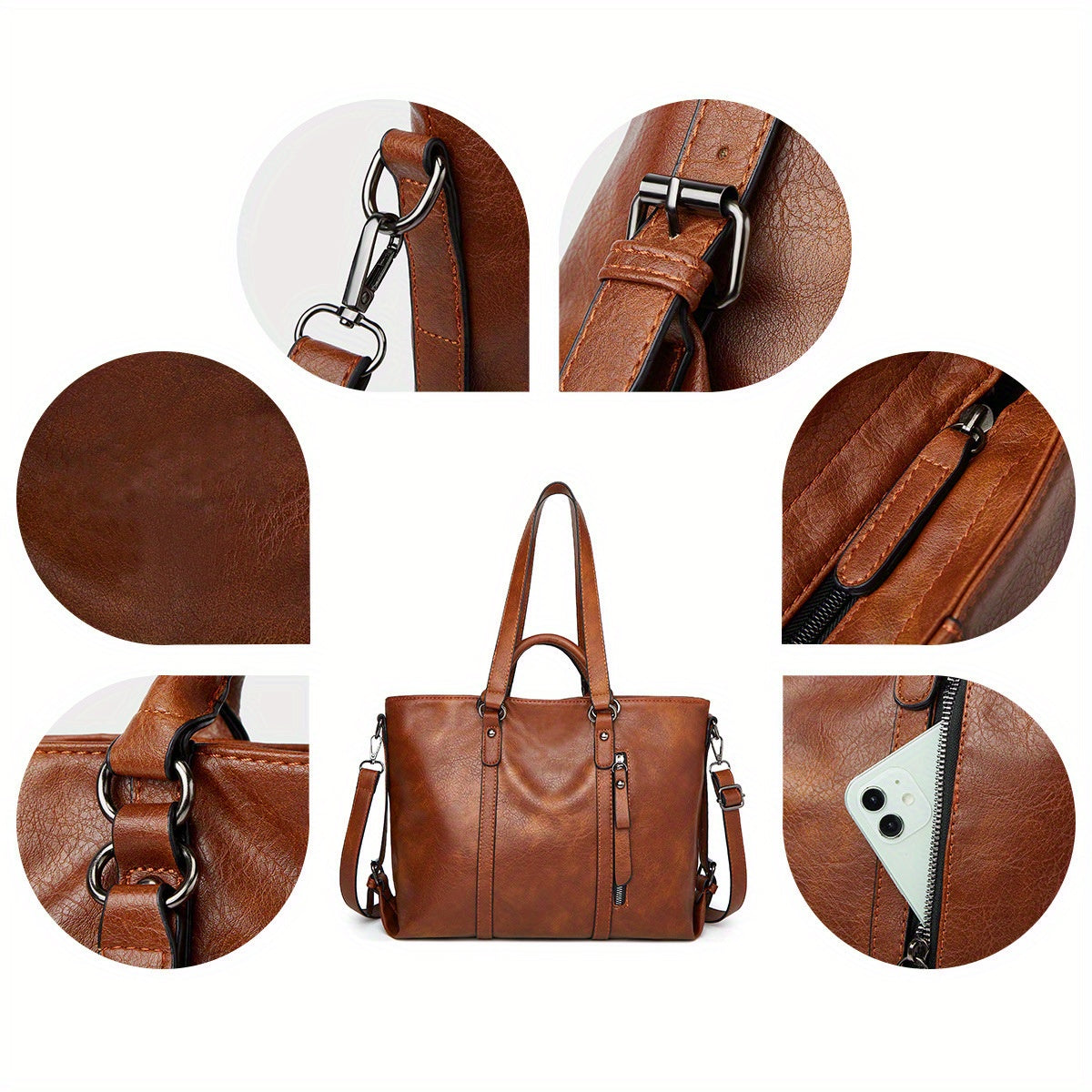 Bolsa Grande de Couro Atenas + Carteira de Brinde