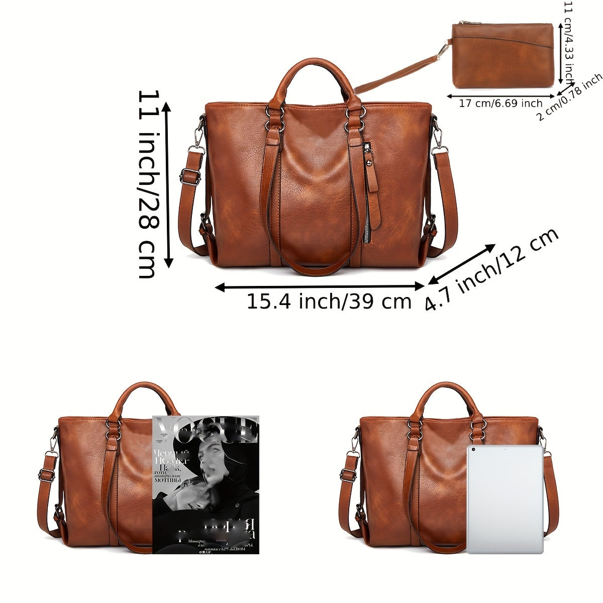 Bolsa Grande de Couro Atenas + Carteira de Brinde