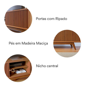 Rack para TV até 75 Polegadas com Ripado e 4 Portas